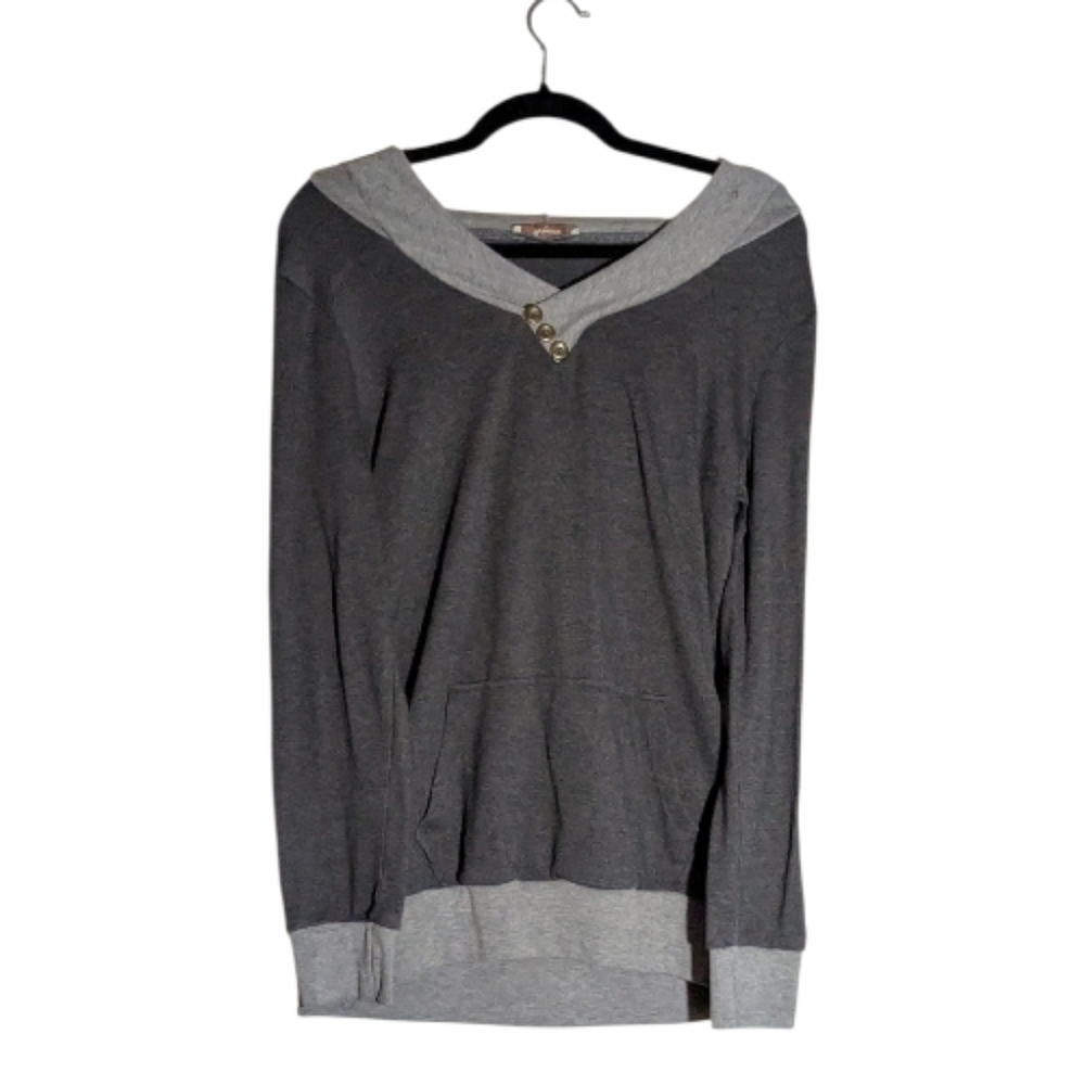 Bebonnie Two-Tone Button Detail Hoodie, Medium